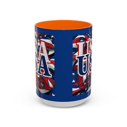 USA Blue font Center Patriot Blue Accent Mug by theGreenDragonTavern.shop