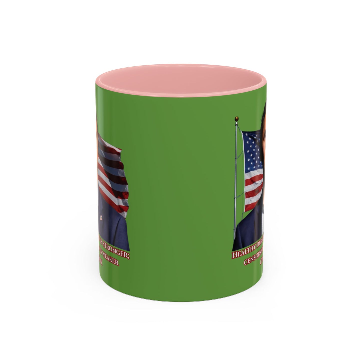 Charlie Kirk, Healthy Debate Green Accent Mug by theGreenDragonTavern.shop