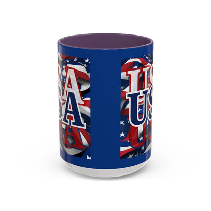 USA Blue font Center Patriot Blue Accent Mug by theGreenDragonTavern.shop