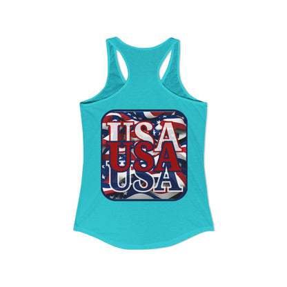 2-sided, RED White and Blue USA Patriot Women's Racerback Tank Top by theGreenDragonTavern.shop