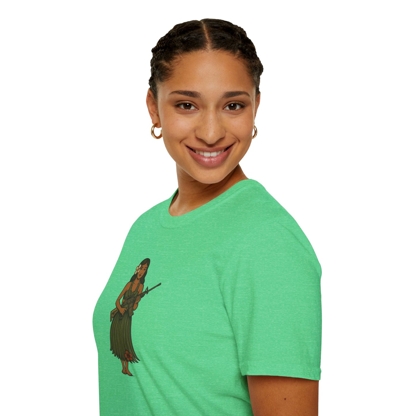 2-sided, Hula Girl Packin' Heat Dark colors Unisex T-Shirt by theGreenDragonTavern.shop
