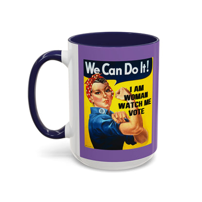 I Am Woman Watch Me Vote Rosie Light Purple Accent Mug by theGreenDragonTavern.shop
