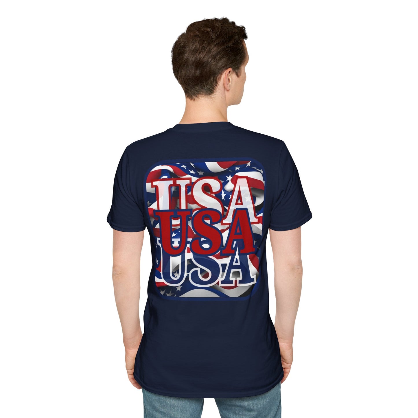 2-sided, RED White and Blue USA Patriot Dark colors Unisex T-Shirt by theGreenDragonTavern.shop