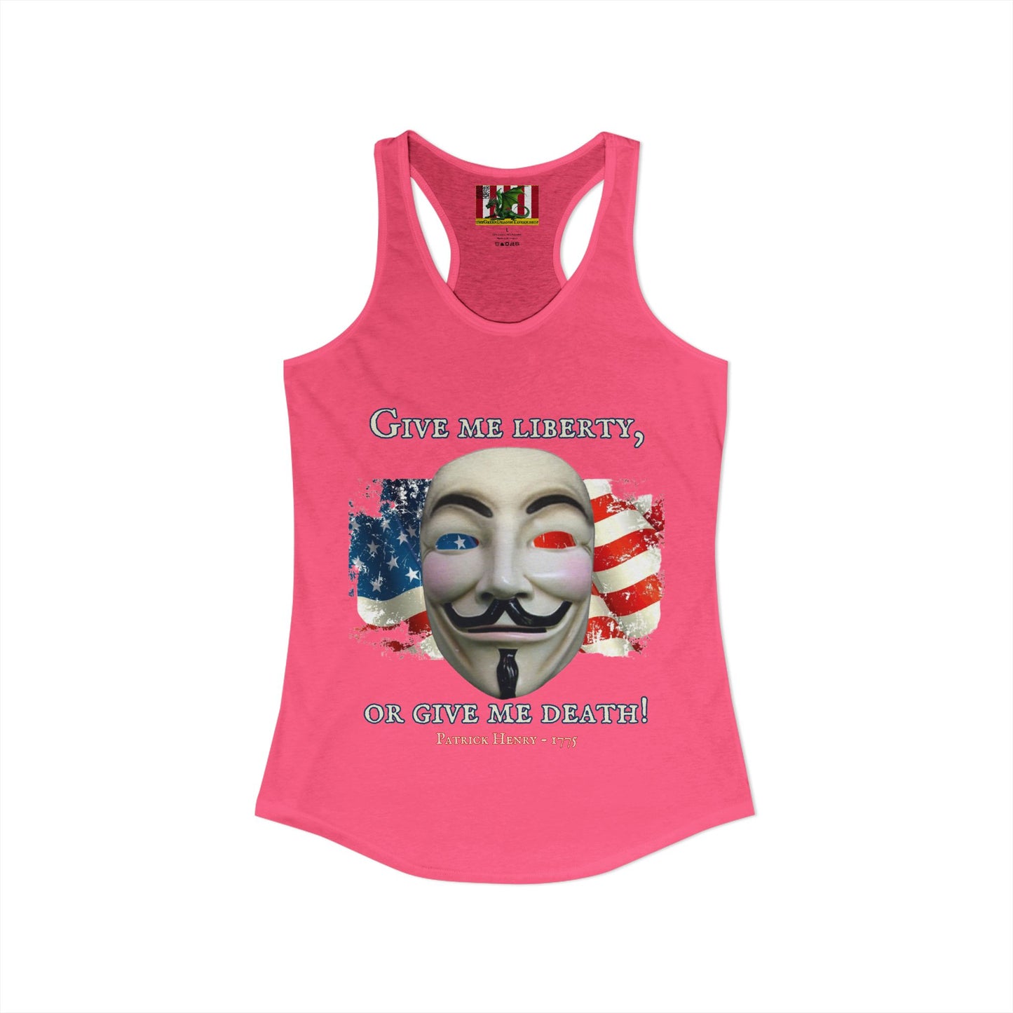 Vendetta, "Give me liberty, or give me death!" Women's Racerback Tank Top by theGreenDragonTavern.shop