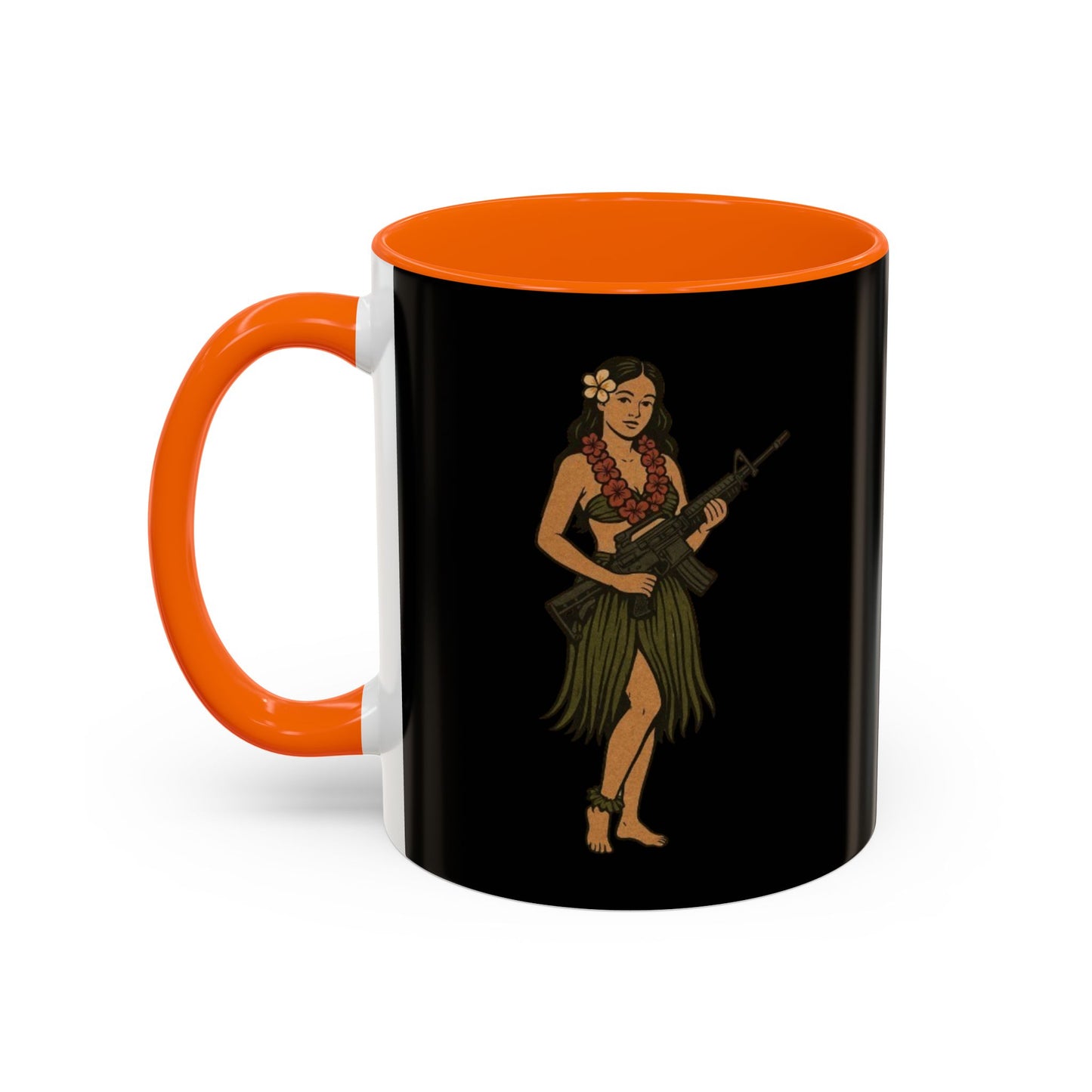 Hula Girl Packin' Heat Black Accent Mug by theGreenDragonTavern.shop