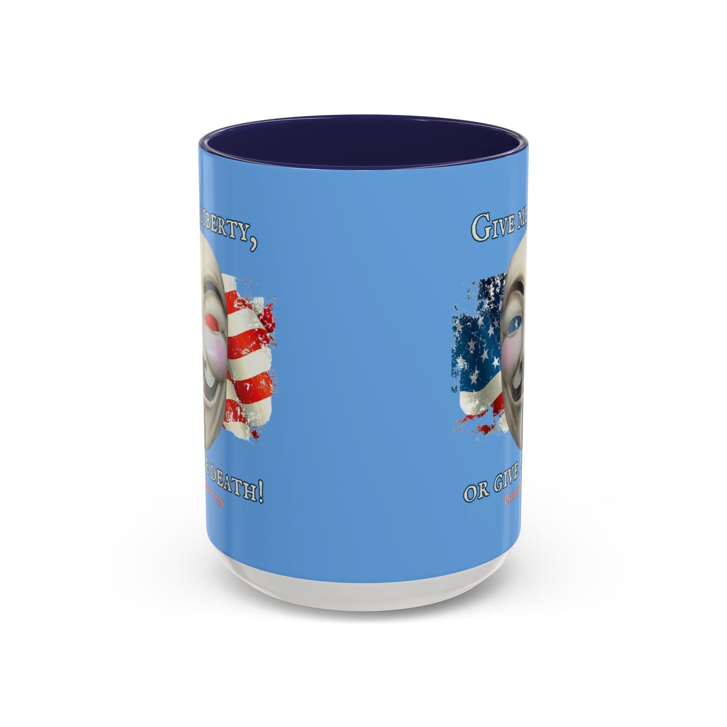 Vendetta, "Give me liberty, or give me death!" Blue Accent Mug by theGreenDragonTavern.shop