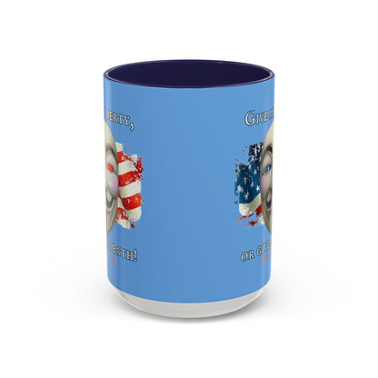 Vendetta, "Give me liberty, or give me death!" Blue Accent Mug by theGreenDragonTavern.shop