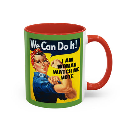 I Am Woman Watch Me Vote Rosie Green Accent Mug by theGreenDragonTavern.shop