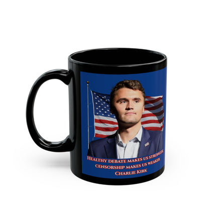 Charlie Kirk, Healthy Debate Blue Mug by theGreenDragonTavern.shop