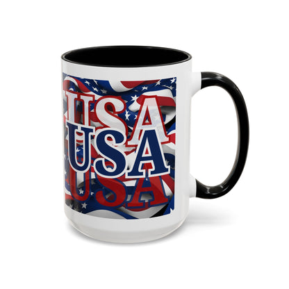 USA Blue font Center Patriot White Accent Mug by theGreenDragonTavern.shop