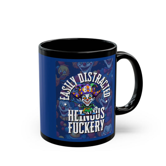 Easily Distracted by Heinous Fuckery Little Jinx Dark Blue Mug by theGreenDragonTavern.shop