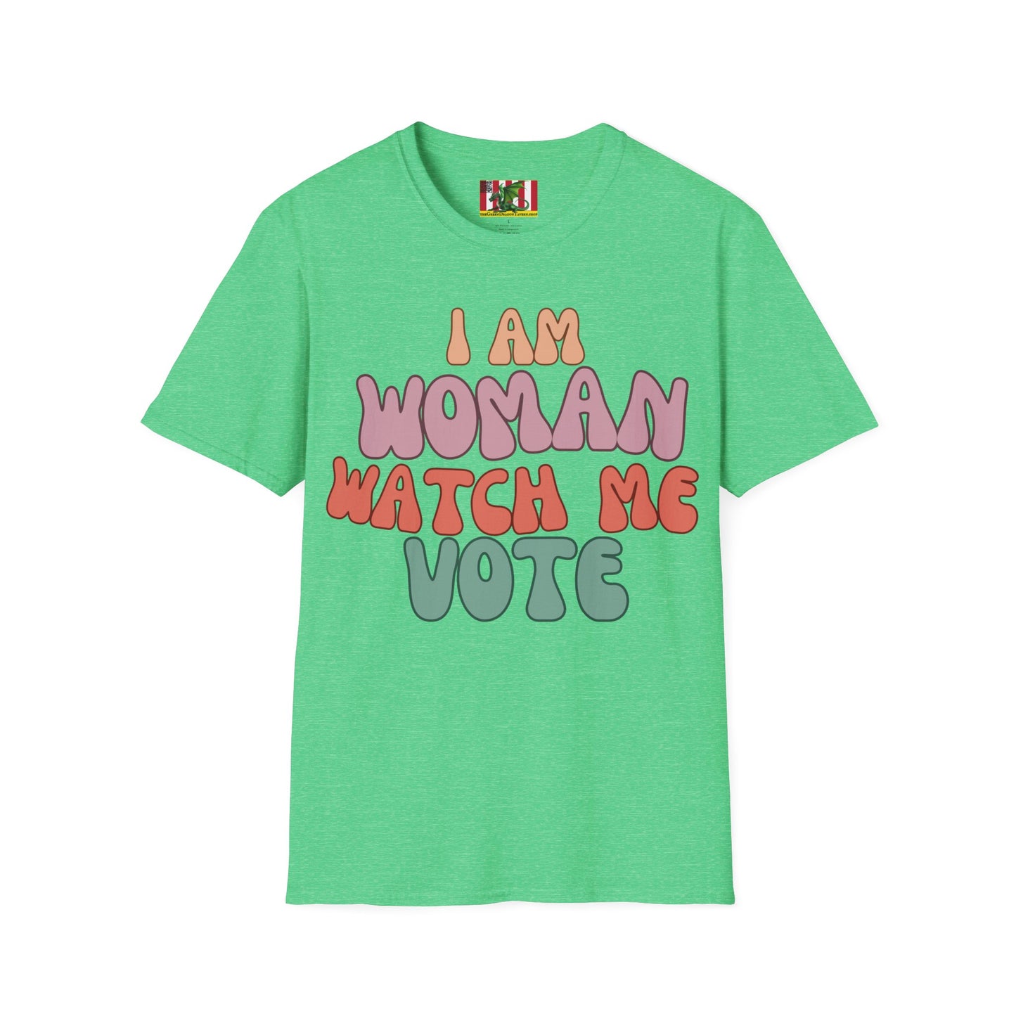 2-sided, I Am Woman Watch Me Vote Dark colors Unisex T-Shirt by theGreenDragonTavern.shop