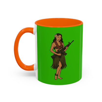 Hula Girl Packin' Heat Light Green Accent Mug by theGreenDragonTavern.shop