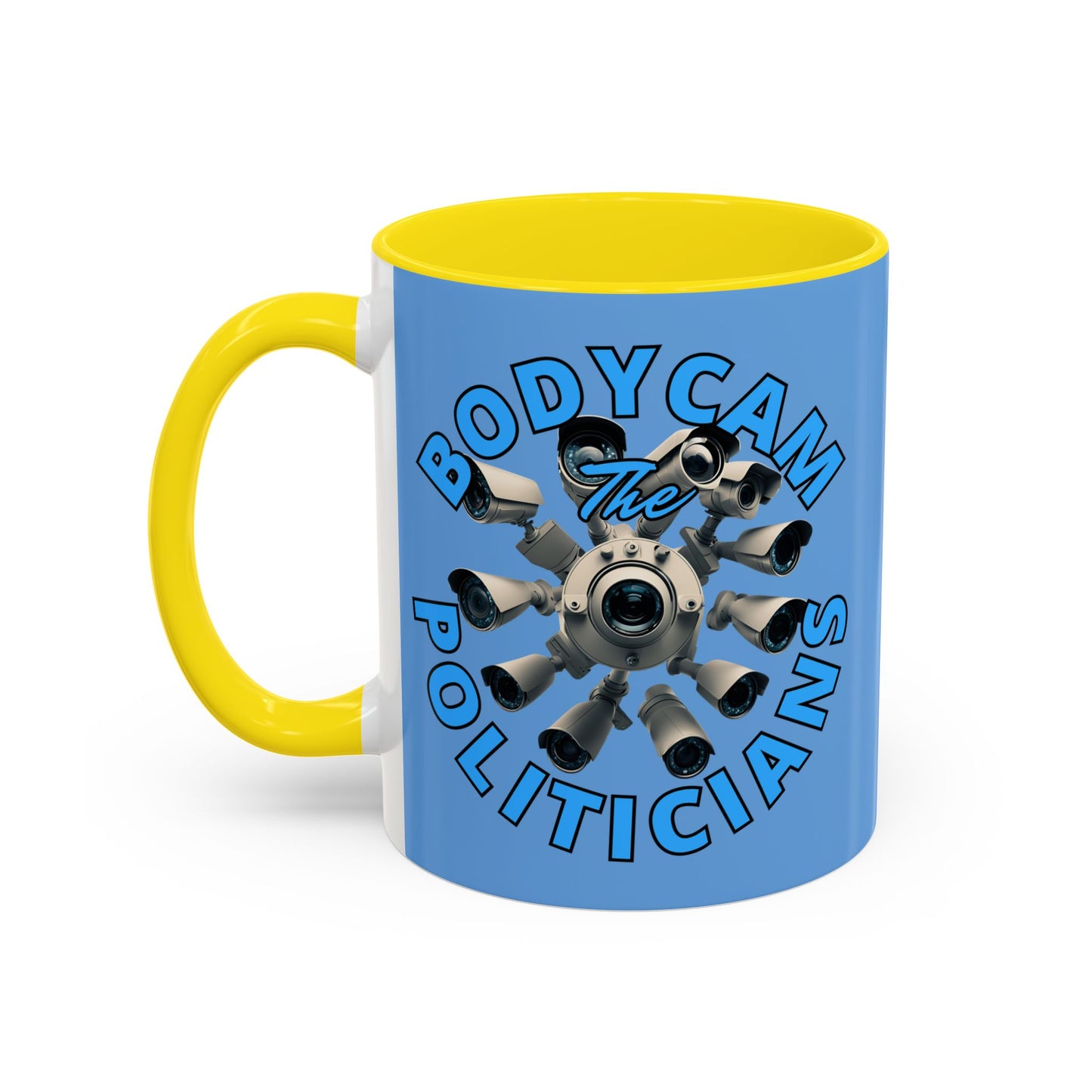 Bodycam the Politicians Cameras Blue Accent Mug by theGreenDragonTavern.shop