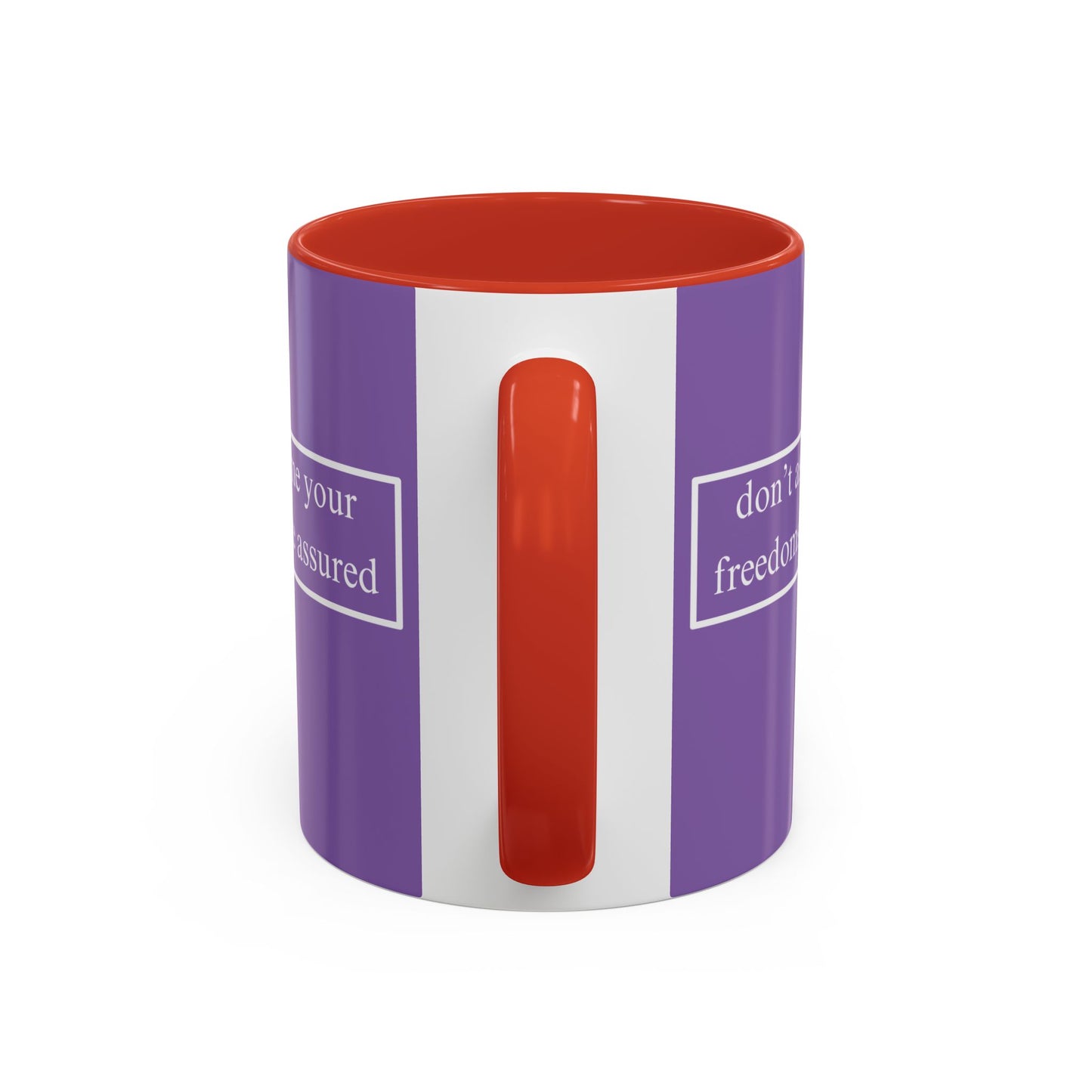 don't assume your freedoms are assured White font Light Purple Accent Mug by theGreenDragonTavern.shop