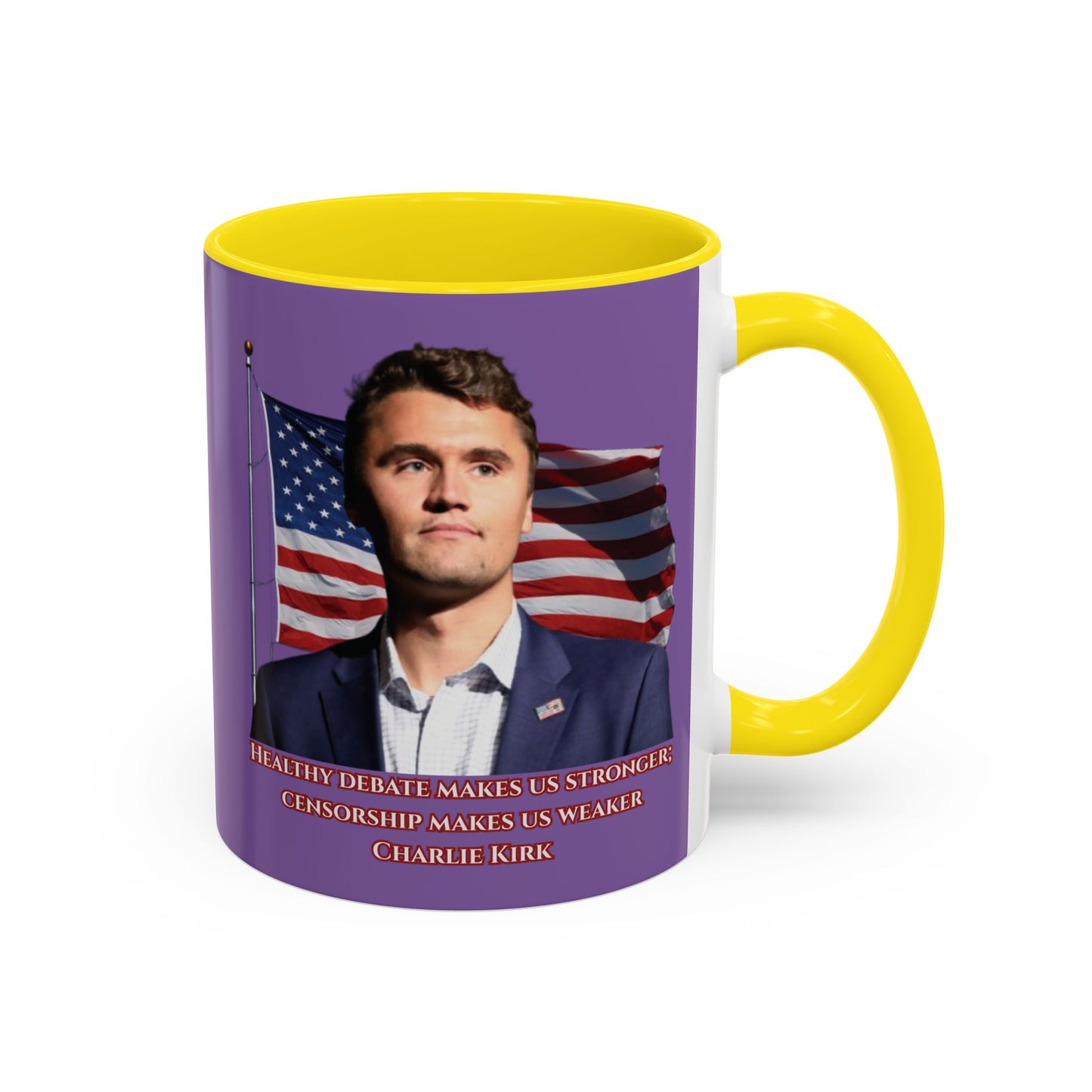 Charlie Kirk, Healthy Debate Light Purple Accent Mug by theGreenDragonTavern.shop