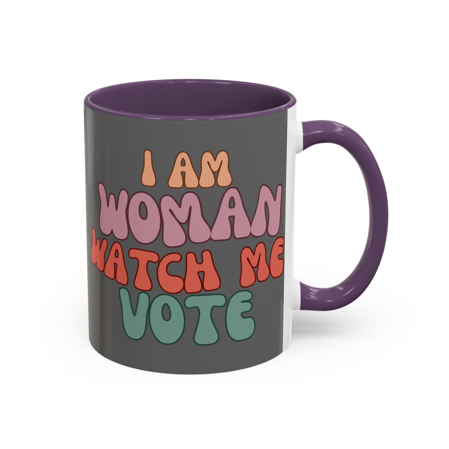 I Am Woman Watch Me Vote Grey Accent Mug by theGreenDragonTavern.shop