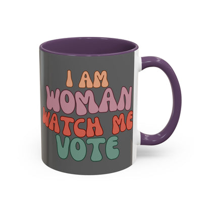 I Am Woman Watch Me Vote Grey Accent Mug by theGreenDragonTavern.shop