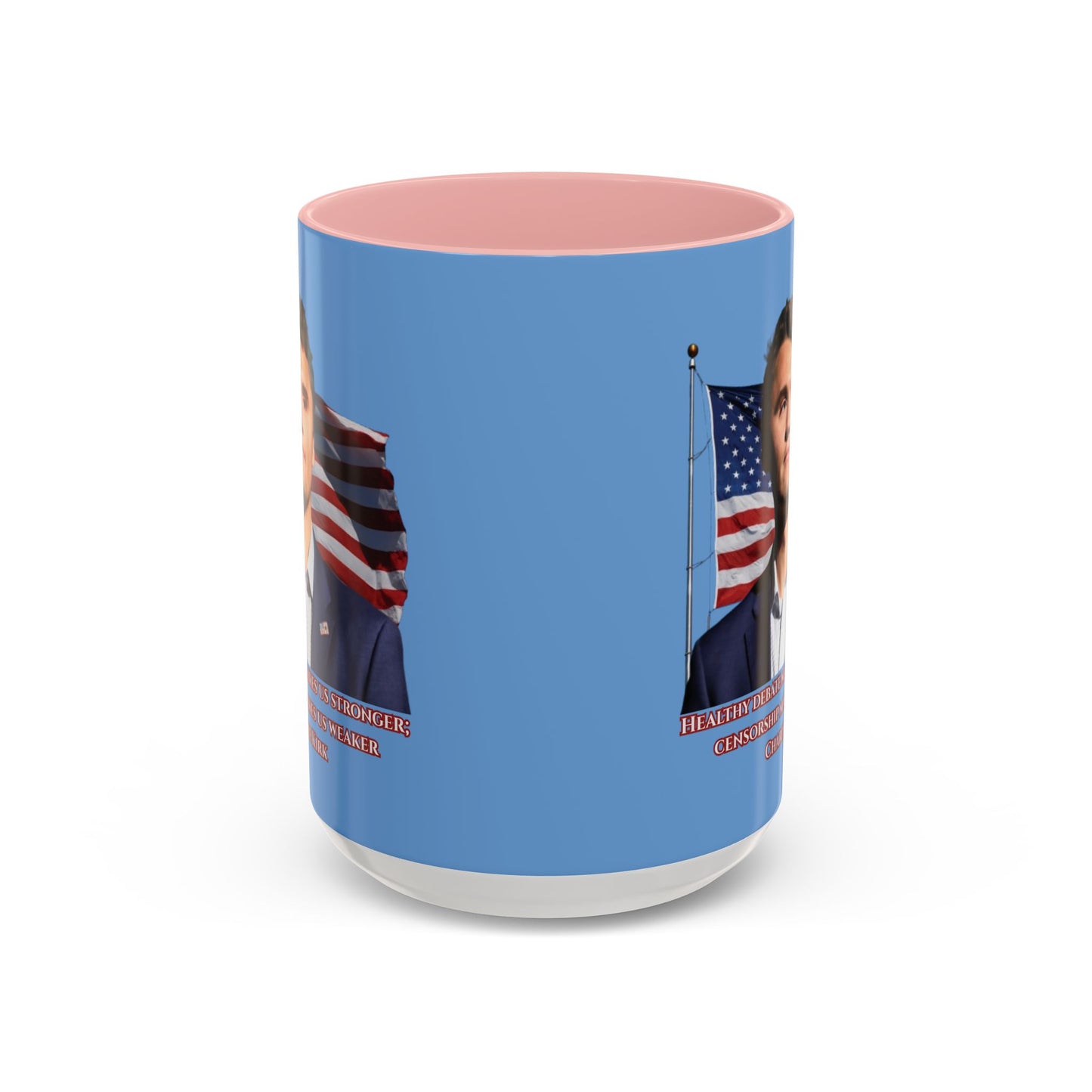 Charlie Kirk, Healthy Debate Light Blue Accent Mug by theGreenDragonTavern.shop