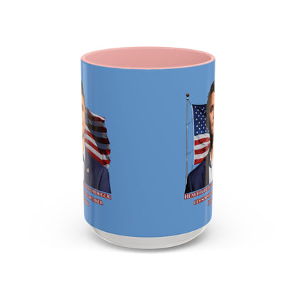 Charlie Kirk, Healthy Debate Light Blue Accent Mug by theGreenDragonTavern.shop
