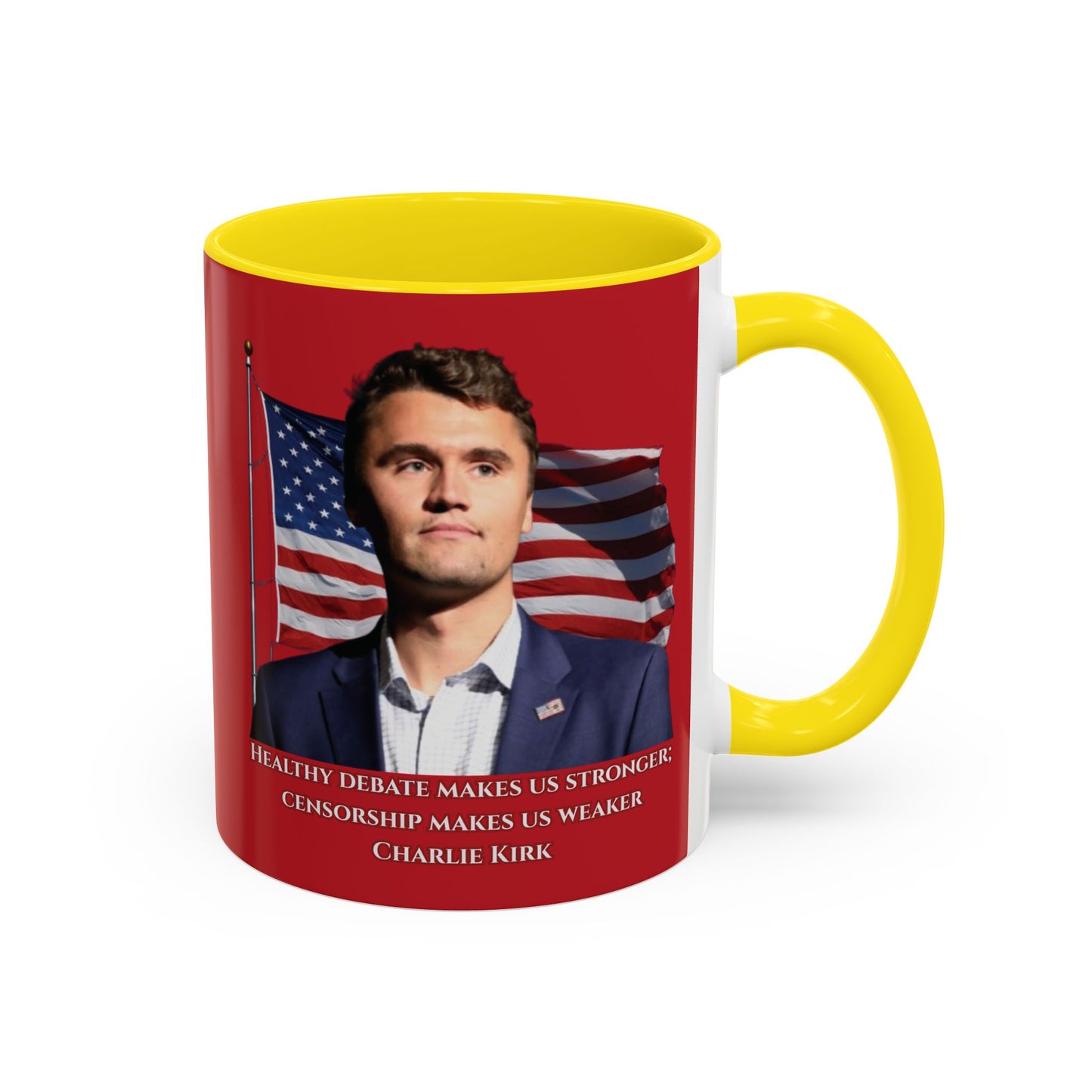 Charlie Kirk, Healthy Debate Red Accent Mug by theGreenDragonTavern.shop