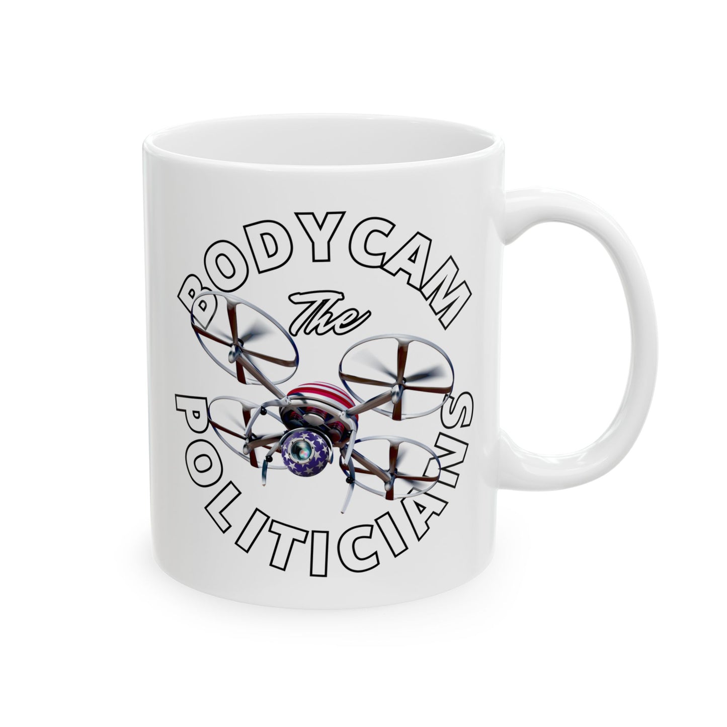 Bodycam the Politicians Drone White Mug by theGreenDragonTavern.shop