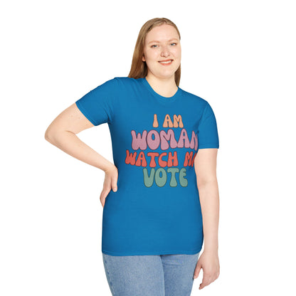 I Am Woman Watch Me Vote Dark colors Unisex T-Shirt by theGreenDragonTavern.shop