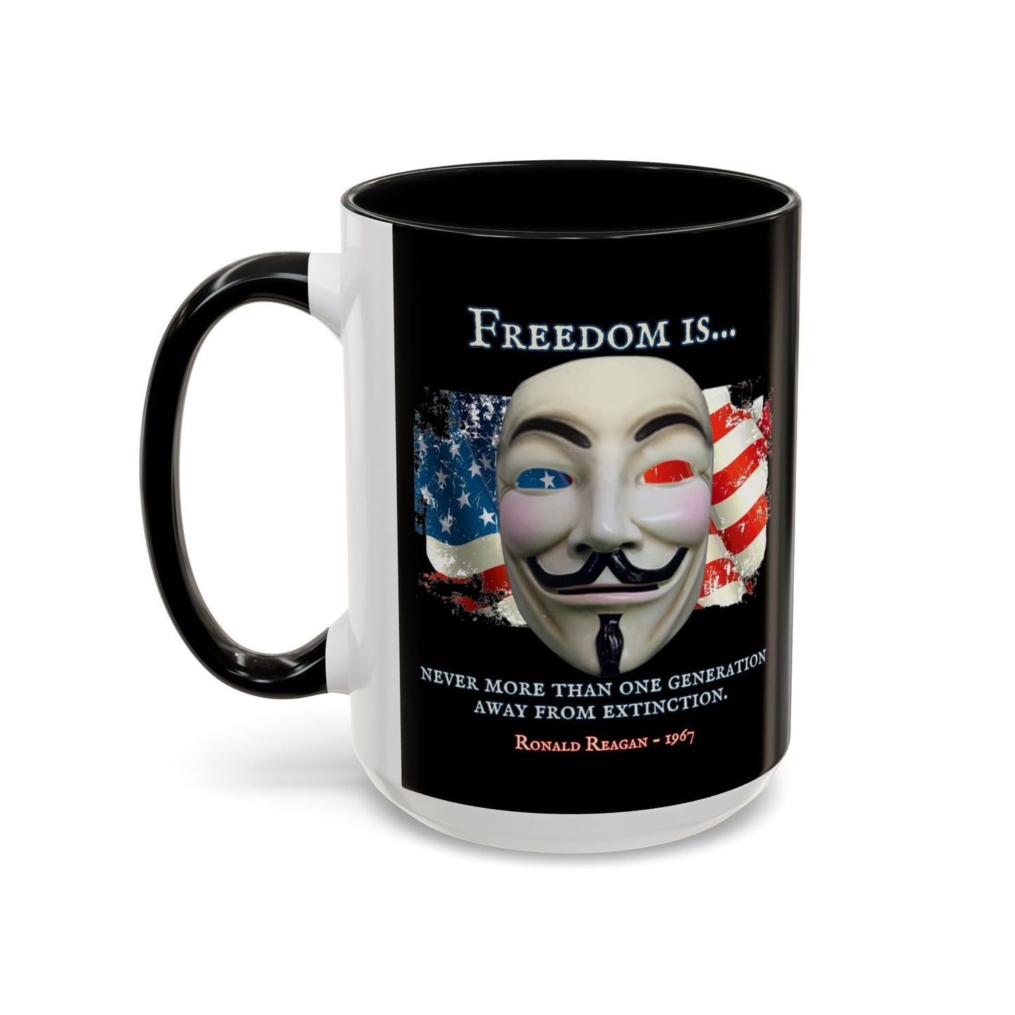 Ronald Reagan Freedom Vendetta Black Accent Mug by theGreenDragonTavern.shop