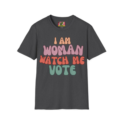 I Am Woman Watch Me Vote Dark colors Unisex T-Shirt by theGreenDragonTavern.shop