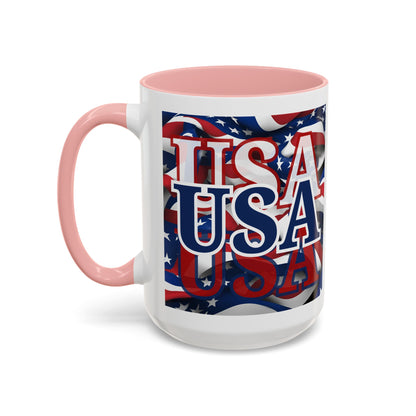 USA Blue font Center Patriot White Accent Mug by theGreenDragonTavern.shop