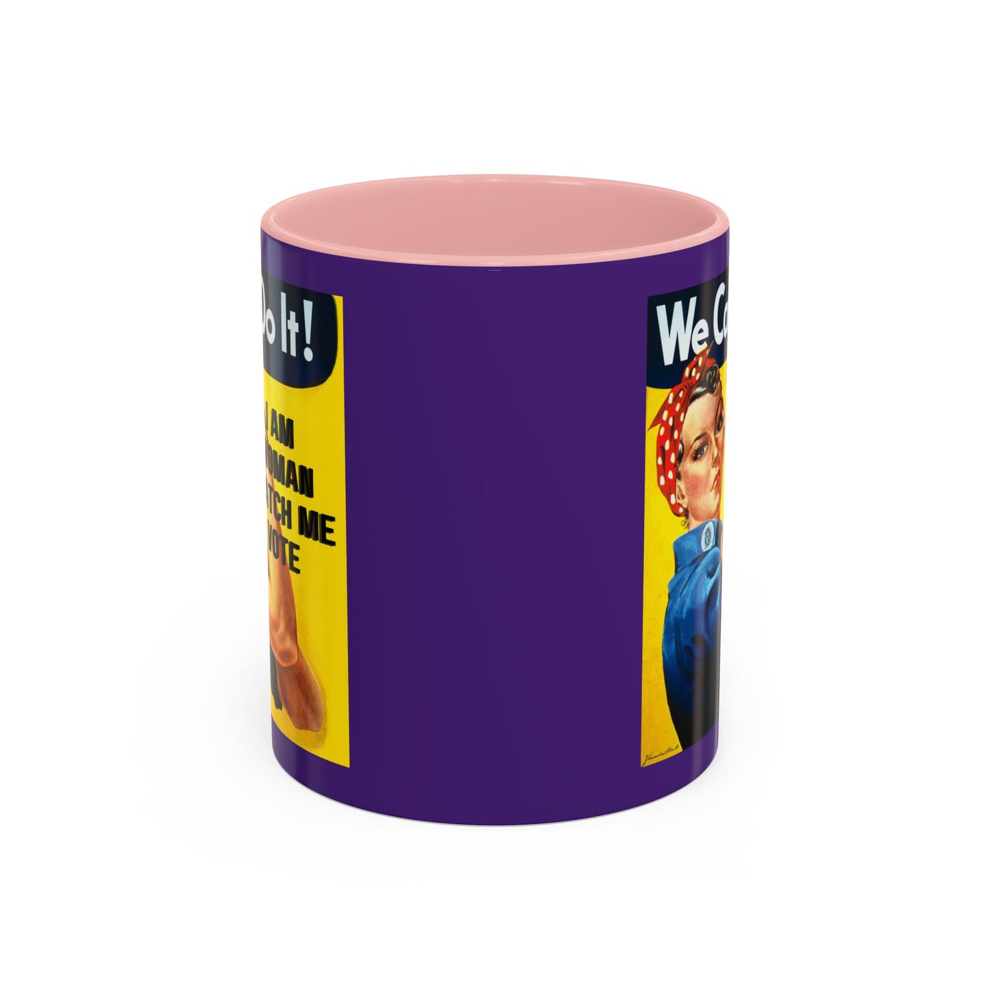 I Am Woman Watch Me Vote Rosie Dark Purple Accent Mug by theGreenDragonTavern.shop