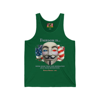 Ronald Reagan Freedom Vendetta Unisex Jersey Tank Top by theGreenDragonTavern.shop