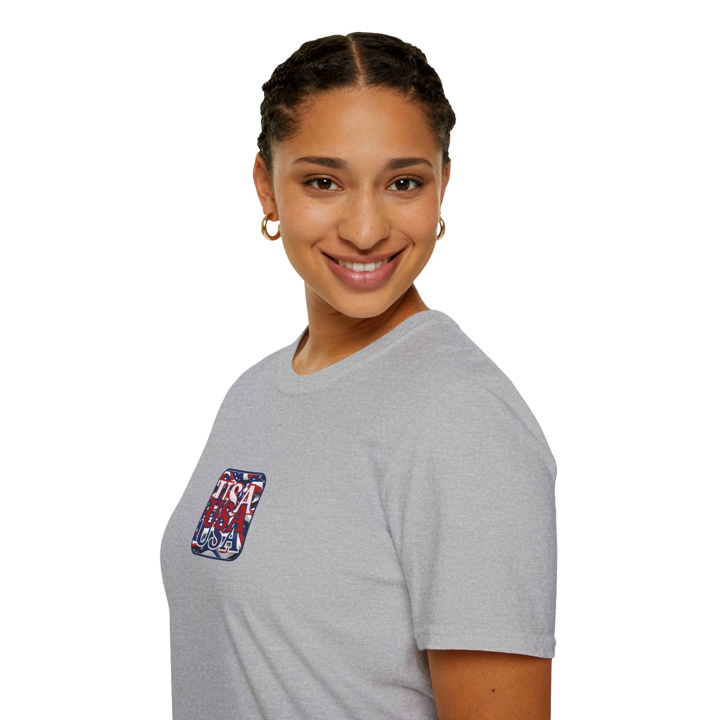 2-sided, RED White and Blue USA Patriot Light colors Unisex T-Shirt by theGreenDragonTavern.shop