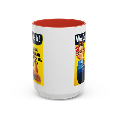 I Am Woman Watch Me Vote Rosie White Accent Mug by theGreenDragonTavern.shop