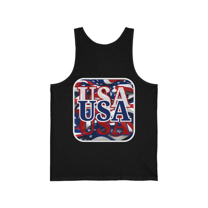 2-sided, Red White and BLUE USA Patriot Unisex Jersey Tank Top by theGreenDragonTavern.shop