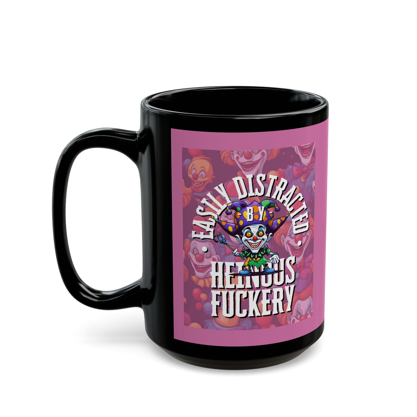 Easily Distracted by Heinous Fuckery Little Jinx Pink Mug by theGreenDragonTavern.shop