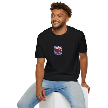 2-sided, RED White and Blue USA Patriot Dark colors Unisex T-Shirt by theGreenDragonTavern.shop