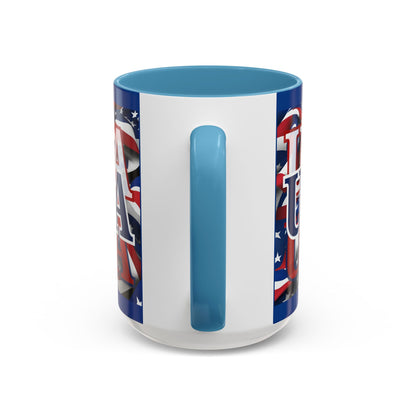 USA Blue font Center Patriot Blue Accent Mug by theGreenDragonTavern.shop