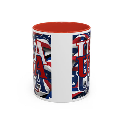 USA Red font Center Patriot White Accent Mug by theGreenDragonTavern.shop