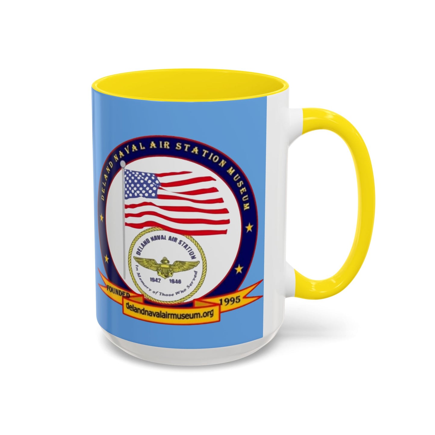 DeLand Naval Air Station Museum Light Blue Accent Mug by theGreenDragonTavern.shop