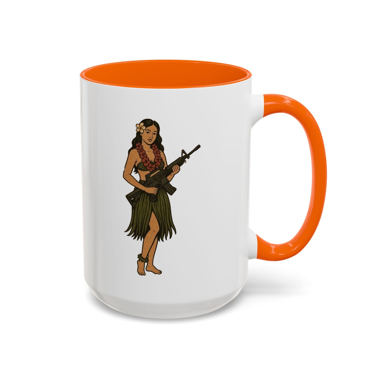 Hula Girl Packin' Heat White Accent Mug by theGreenDragonTavern.shop