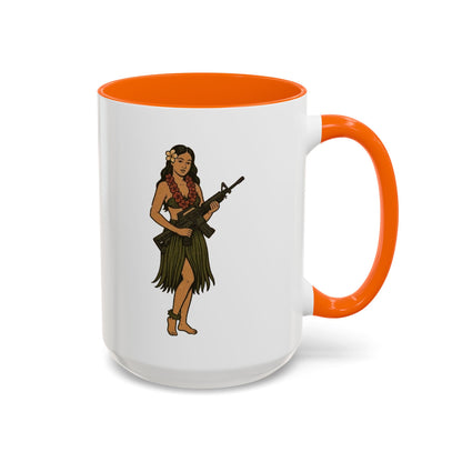Hula Girl Packin' Heat White Accent Mug by theGreenDragonTavern.shop
