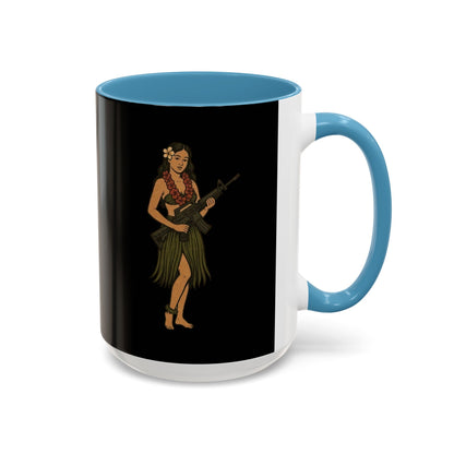 Hula Girl Packin' Heat Black Accent Mug by theGreenDragonTavern.shop