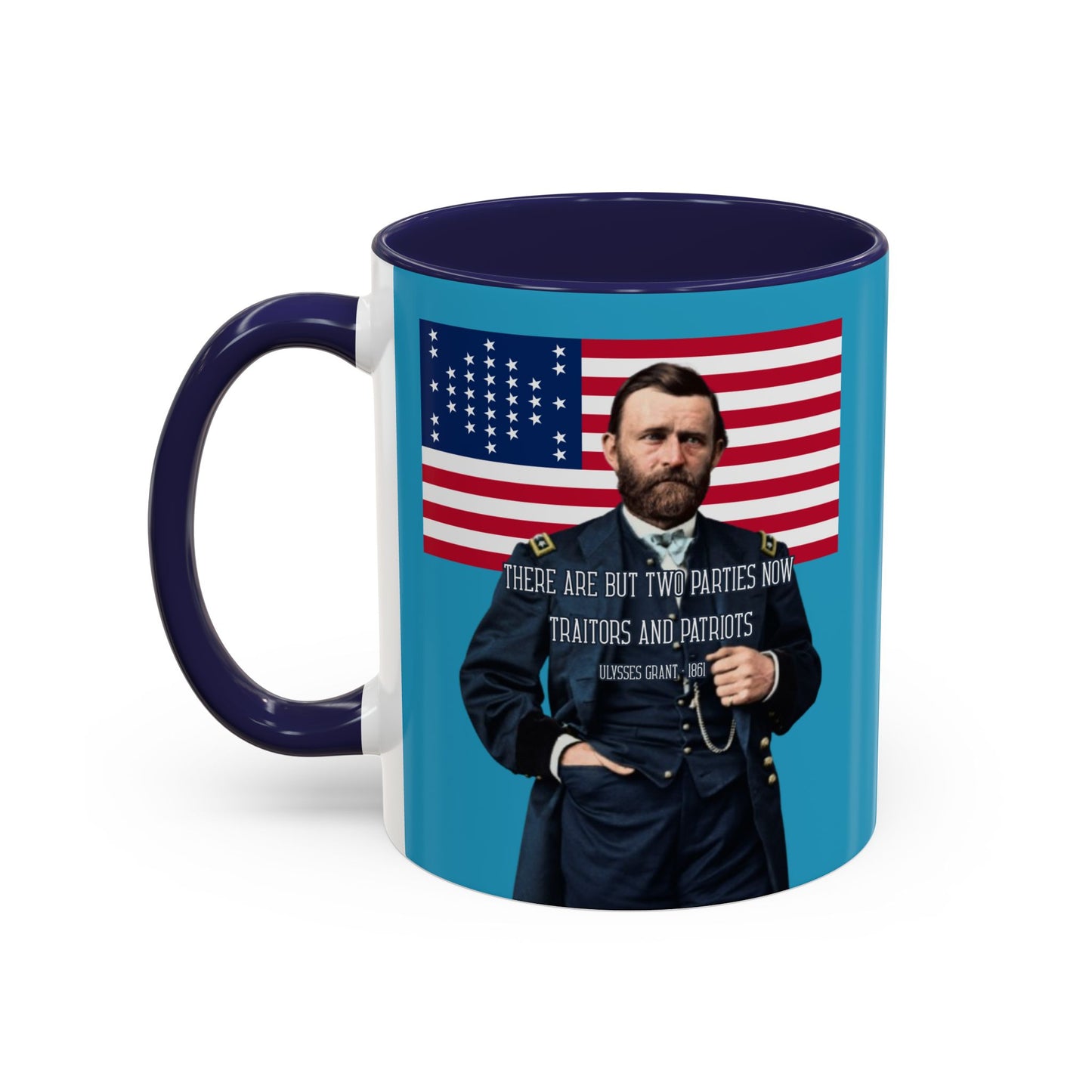 "Traitors and Patriots" Ulysses Grant Turquoise Accent Mug by theGreenDragonTavern.shop