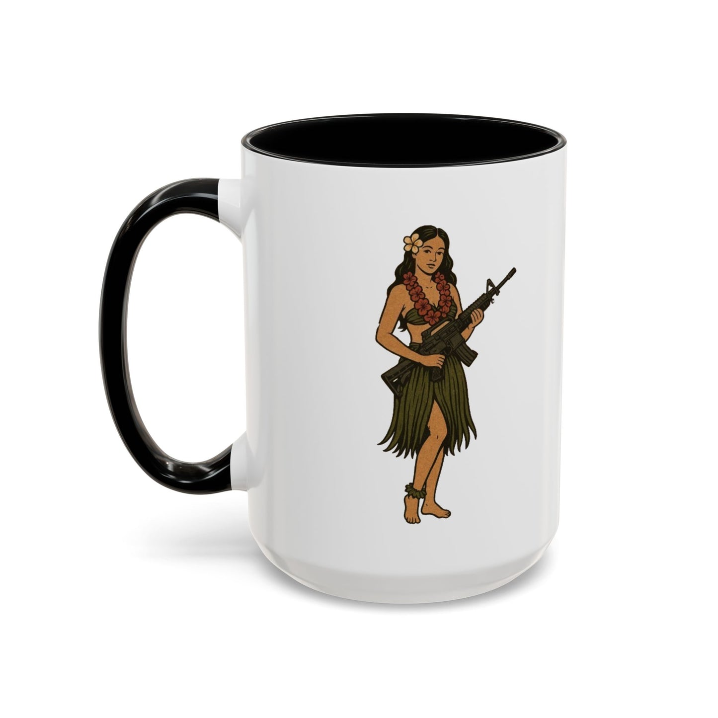 Hula Girl Packin' Heat White Accent Mug by theGreenDragonTavern.shop
