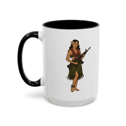 Hula Girl Packin' Heat White Accent Mug by theGreenDragonTavern.shop