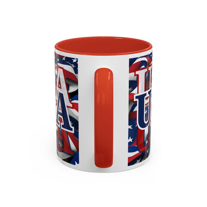 USA Blue font Center Patriot White Accent Mug by theGreenDragonTavern.shop
