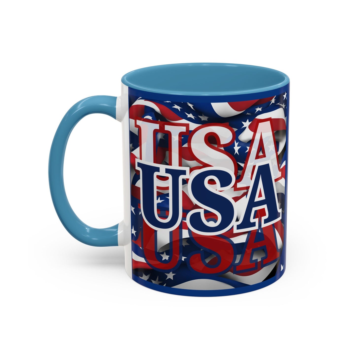 USA Blue font Center Patriot Blue Accent Mug by theGreenDragonTavern.shop