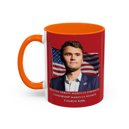 Charlie Kirk, Healthy Debate Red Accent Mug by theGreenDragonTavern.shop
