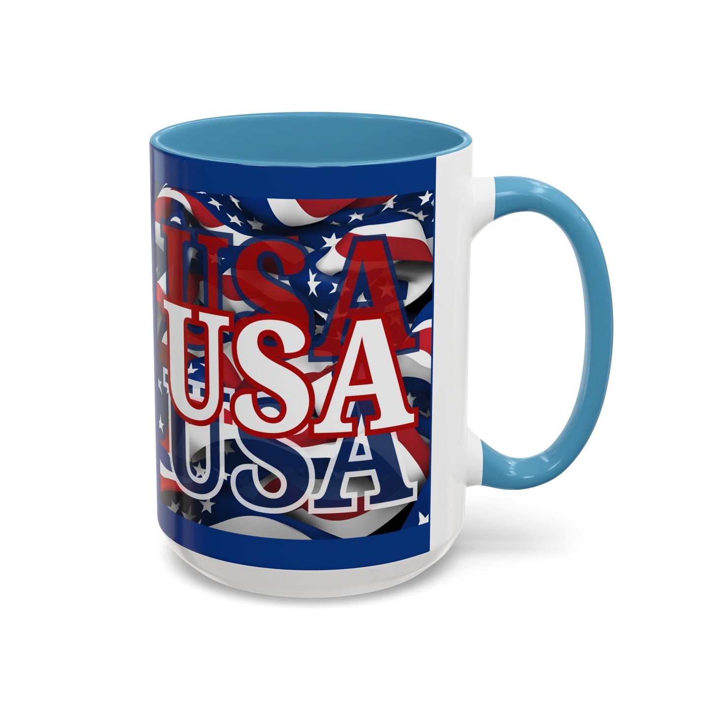 USA White font Center Patriot Blue Accent Mug by theGreenDragonTavern.shop